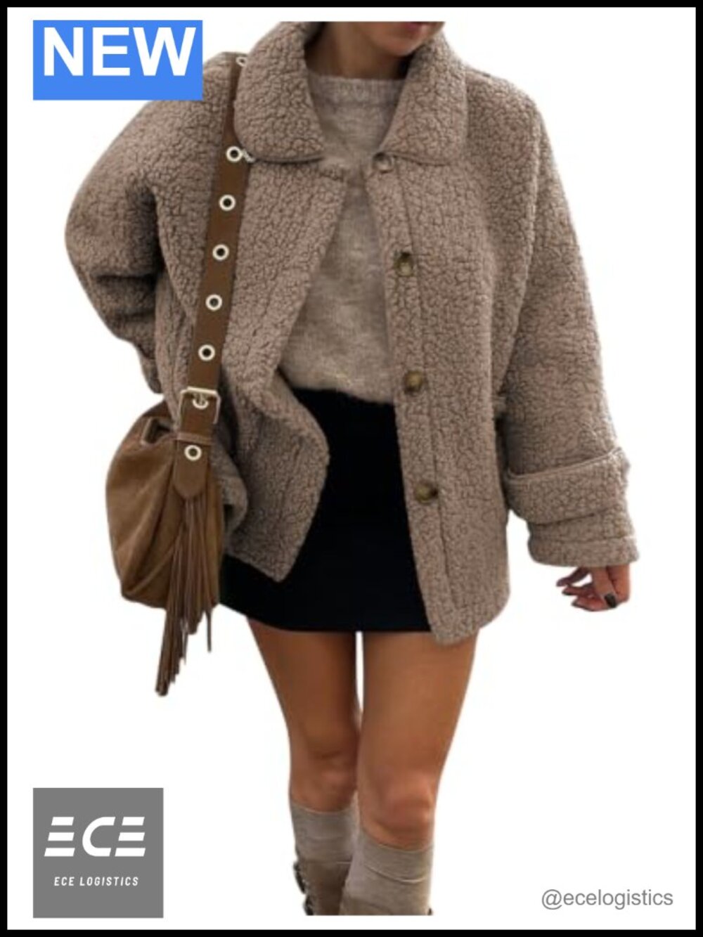 Womens Teddy Sherpa Fleece Jacket Button Lapel Collar Casual Coat